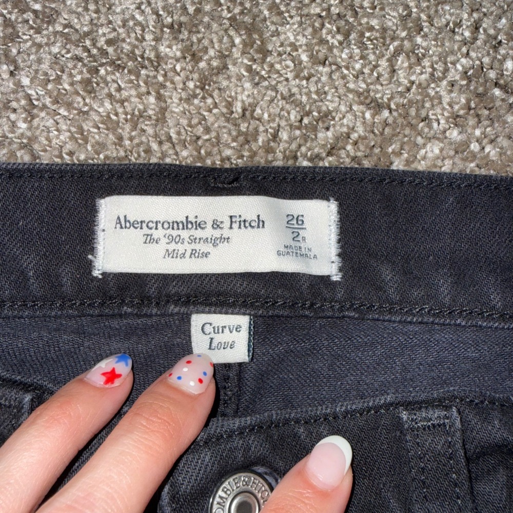 Abercrombie & Fitch 90s Straight Jeans Womens 26 Black NEW Curve Love Mid Rise - Picture 2 of 4